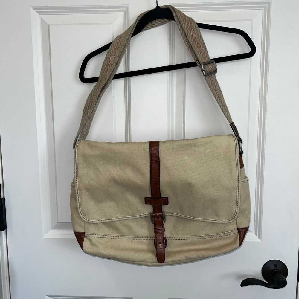 Fossil Canvas Leather Corners Crossbody Messenger Bag Y2K